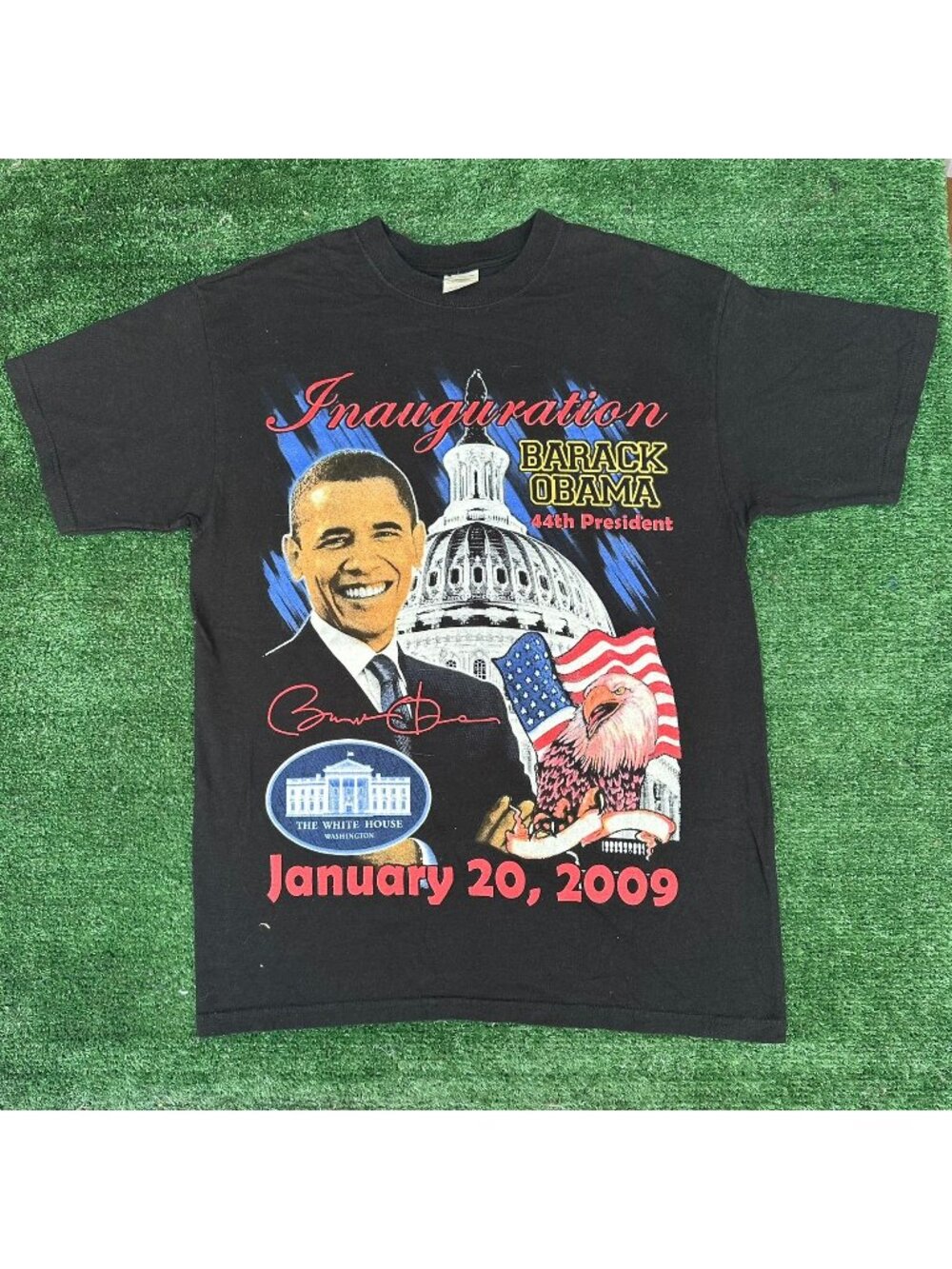 Vintage Y2K Barack Obama Inauguration T-Shirt Black L USA Political Streetwear